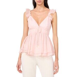 New Parker Arlet Ruffle Sleeve Camisole Peplum Blouse Womens XL Pink Metallic